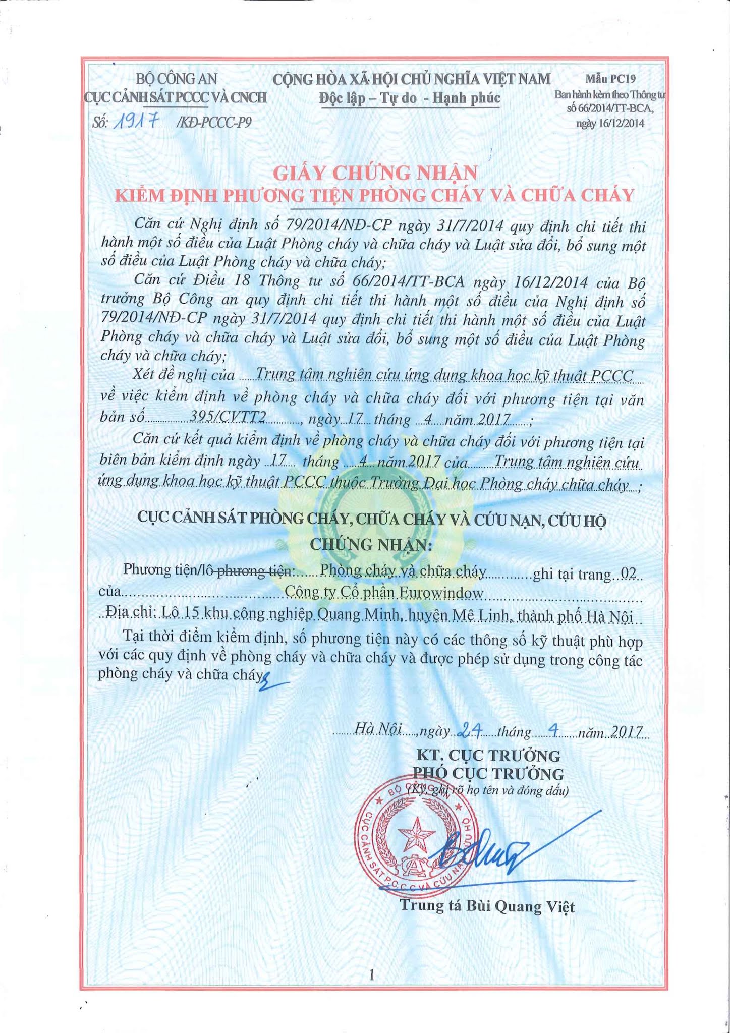 Chứng Nhận Chông cháy